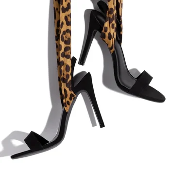 Uus Leopard Printida Stiletto Kontsaga Naiste Sandaalid Pahkluu Lace Up Kõrge Kontsaga Sandaalid Lady Pool Kingad Tacones Altos Encadenados