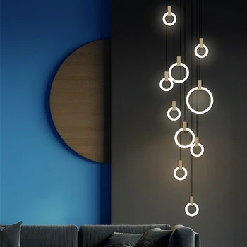 Kaasaegne LED-lühter Põhjamaade elutoas rippus rõngas tuled magamistuba inventar trepp, valgustus, kodu valgustus pika ripats lamp