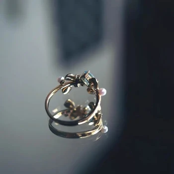 [Mere Armastan] S925 Sterling Silver Akvamariin Ringi Gemstone Rõngad Inkrusteeritud Akoya Pearl Avatud Suu Peen