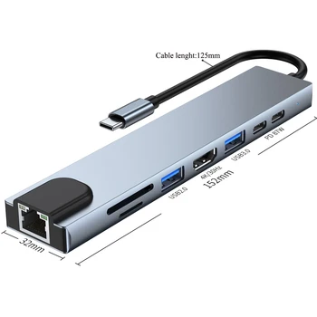 8 1 Tüüp C-Hub-USB 2.0 3.0 J45 TF-SD-Reader PD Eest Dock Station HDMI-Ühilduv Adapter Splitter for Mackbook Sülearvuti