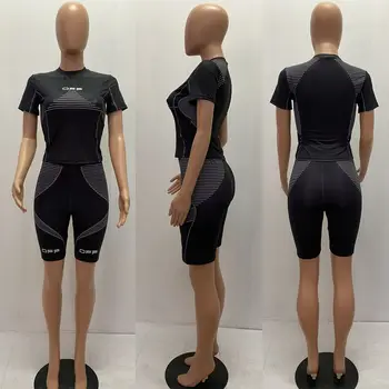 2021-Euroopa suveaeg uus mood värviga trükitud sport kombekas Mood slim O-kaeluse, lühikeste varrukatega jooga T-särk, lühikesed püksid