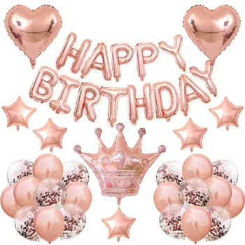 Sünnipäeva Teenetemärgi Komplekti Sünnipäevaks Alumiiniumfoolium Südame Star Rosegold Konfetit Latex Balloon Sünnipäeva Baby Shower