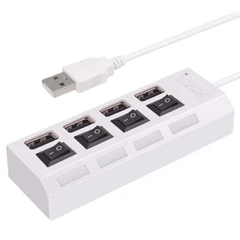 High Speed, Mini 4 Ports USB 2.0 Hub Adapter Sinine LED Valgus Lüliti