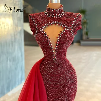 Sädelevat Punane Beaded Tanssiaiset Kleit 2021 Dubai Eemaldatav Pits Rongi Särav Evenig Kleit Imeilus Kleit Saudi Araabia vestido de noiva