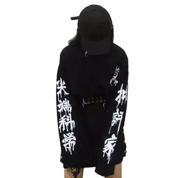 Harajuku Punk Gooti Naiste Streetwear tipptasemel Teadus-Kiri Prindi Pullover Pika Varrukaga t-särk