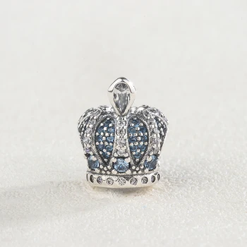 925 Sterling Hõbe-Sinine CZ Tsirkoon Ümbritsevad Crown Ripats Võlu Käevõru DIY Ehted Tegemise Originaal Pandora Tarvikud