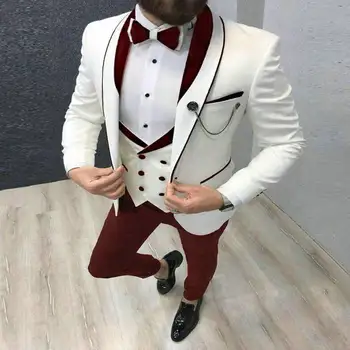 2020. Aasta Fashion Design Burgundia Pulm Kostüümid Üks Nupp Suitsetamine Jakk Slim Fit Mens Tuxedos Custom Made Kõnniteed Ülikond 3 Tükki Set