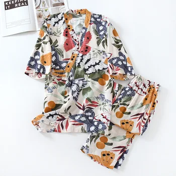 Suvel Daamid Pidžaama Puuvill Siid Pool varrukatega Püksid Jaapani Kimono Sleepwear Naiste Lahtised Mugav Õhuke Kodus Kandma
