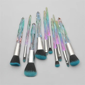 Uued 10tk Läbipaistev Klaas Diamond Käepide Makeup Brush Set, Kiudaineid Harja Pea Plastikust Värvi Gradient Värvi Pikk Käepide
