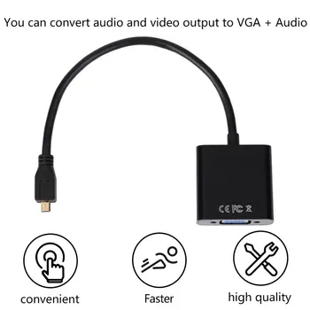 Professionaalset 1080P Micro HDMI to VGA Female Video Kaabel-Converter-Adapter PC-Sülearvuti Must