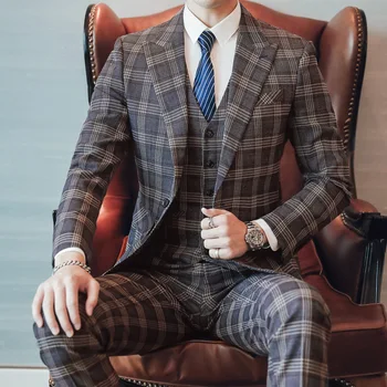 Sügisel uus meeste ülikond peigmees pulmas kleit kolme osaline ülikond korea parim mees sobiks 6723