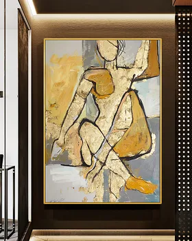 Suured Käsitsi Maalitud Õlimaal Lõuendil Kuldne Isik Kaasaegse Kodu Decor, Abstraktse Seina Art Pilt Elutuba Kingitus