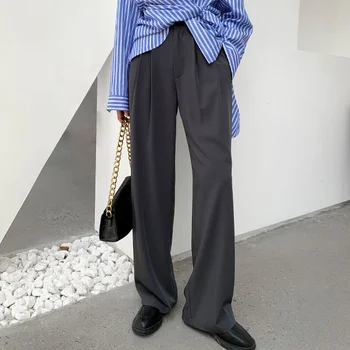 Vabaaja Püksid Naiste Kevad College korea Stiilis Kottis Tahked Kõik-mängu Office Lady Elegantne Mood Lai Jalg Püksid Lihtne Disain