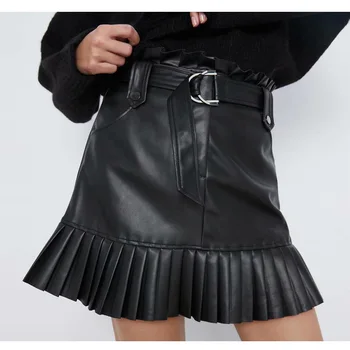 Faux Nahast Plisseeritud Seelikud Naiste Suvine Seksikas Fringed Lühike Kleit koos Vöö 2021 Kevadel Y2k Mood Indie Vintage Mini Seelikud
