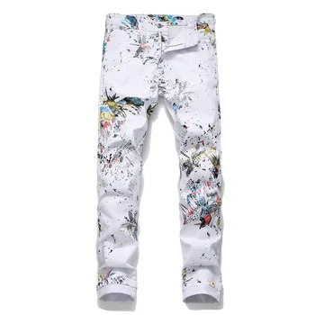 Euroopa Stiilis Meeste brändi skinny teksad, Ööklubi dragonfly prindi õhuke denim püksid Hip-Hop valged teksad disainer püksid meestele