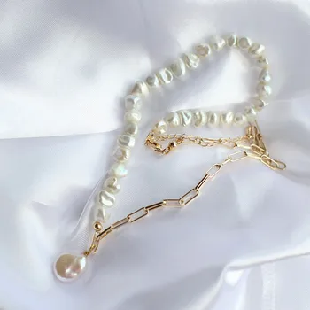 Populaarne parima müüa armas lahe looduslik valge barokk tõeline pärl kuld kett kaelakee saate kohandada pikkus pulm kingitus
