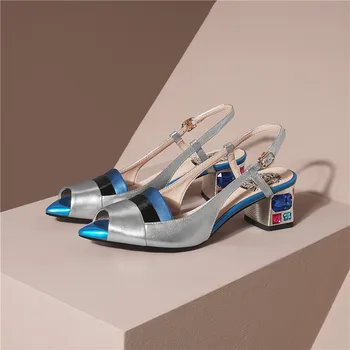MEMUNIA 2020 saabuvad uued naiste sandaalid kvaliteetsed naturaalsest nahast kingad lukk peep varba suvel crystal kõrge kontsaga sandaalid daamid