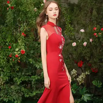 Hiina Stiilis Elegantne Naiste Qipao Seksikas Pikk Fishtail Kleit Vestido Mood Pulmapidu Cheongsam Idamaine Õhtu Kleit