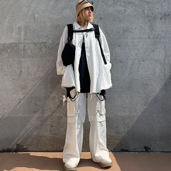 Harajuku Goth Valge Cargo Püksid Naiste Mall Goth Moda Punk Lahti Püksid Kett Kottis Mõõdus Korea Stiilis Püksid