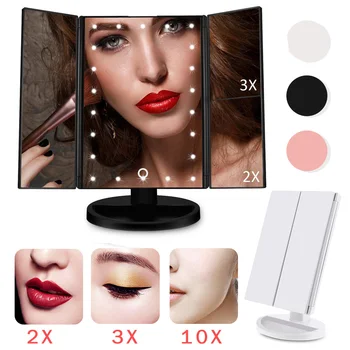 2/3/10X Luup LED Meik Peegel Reguleeritav 22 Edevus Valguse Peegel Kosmeetiline Peegel Puutetundlik Ekraan