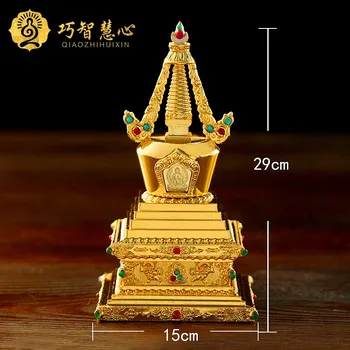 Vask Käsitöö Stuupa Tiibeti Budistlik stuupa asjade Bodhi pagoda 6inch kuld peen töö Buddha torn võib paigaldada veehoidla