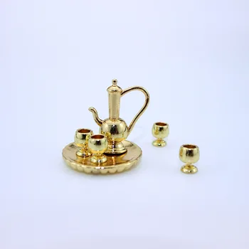 6tk/set 1:12 Nukumaja Miniatuuri Hõbedane Metall Tee Kohv Komplekt koos Salve Vintage Stiilis Lauanõud Tarvikud