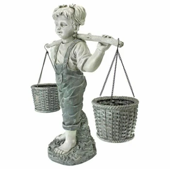 Aias Dekoratiivne Kuju Vaik Väike Tüdruk Veavad Lille Korvid Skulptuur Hoovis, Rõdu, Hoovis Käsitöö Ehteid