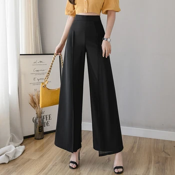 Naiste Sifonki Püksid Elegantne Office Daamid Valge Must Pükste Kõrge Vöökoht Suve Püksid korea Fashion Lai Jalg Püksid S-2XL