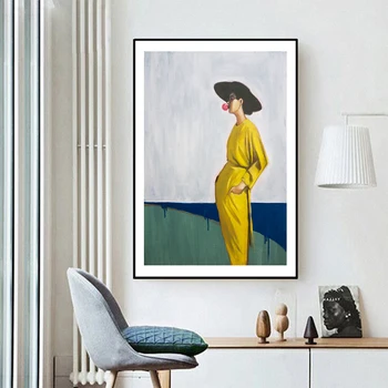 Kaasaegne Naine Kollane Ülikond Canvas Poster Ja Print Põhjamaade Funktsioon Pilt Seina Art Maali eest elutuba Kodu Kaunistamiseks