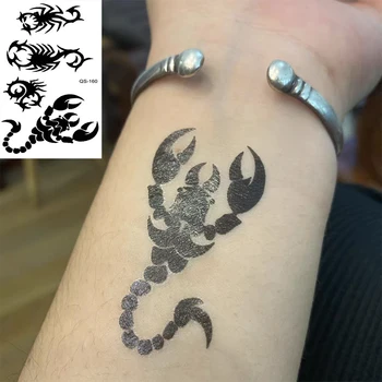 Veekindel Ajutine Tätoveering Kleebised Skorpion Bug võltsitud Tatto Geomeetriline loomade Flash Tätoveering Käe Tagasi Suu Tüdruk Naised Mehed