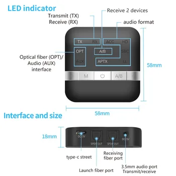 2 In 1 Juhtmevaba Bluetooth 5.0 Saatja-Vastuvõtja Mini AptX HD Madal Latentsus Muusika CSR8675 TV PC Audio Traadita Adapter