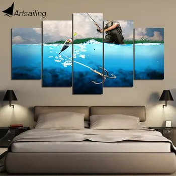 Artsailing 5 Lõuend HD Trükitud Kalapüügi Mees Meritsi Pilt Sinine Meri Lõuend Print Raamitud Modulaarne õngeritv Plakatid ja Pildid