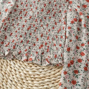 Pluusid Naiste Retro Temperament Prantsuse Slash Kaela Õie Plisseeritud Disain Naine Crop Top Vintage Venitada Sifonki Femme Blusas Tops