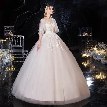 2021 Elegantne Rase Naine Pulm Kleit Vestido De Noiva Luksuslik Pits Tikand Pall Hommikumantlid Põranda-pikkus Brides pulmakleit
