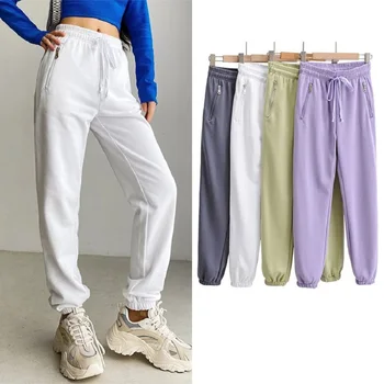 Põhilised naiste püksid lukuga tasku spordi püksid püksid 2021 suvel uus urban casual fashion lihtne kitsendused suu valvur püksid