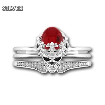 Crown kolju ringi Punk Rock gooti Punane Kristall abielusõrmused naiste komplekt hõbedast rõngas paar pruudi sõrmus aksessuaar ehted