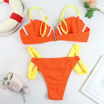 Gxcmhbwj Värviga Õmblemine V-Kaeluse Madala Talje Naiste Suvel Beachwear Naiste Sexy Bikini Set Trikoo Brasiilia Rannas Ujumistrikoo
