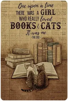 Kass Retro Tina Logo -CAE ammu oli Tüdruk, Kes Tõesti armastab Raamatuid ja Kassid, Raamatukogu Kohvik elutuba Kunst Seina