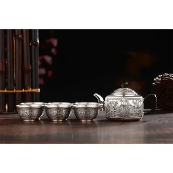 Hõbe teacup sterling silver S999 käsitöö hõbedane teekann leibkonna silver pot Kungfu tee komplekt (4-osaline komplekt ja 7-osaline komplekt)
