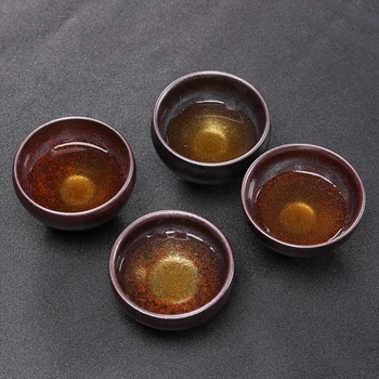 Keraamika Kung Fu Teacups Hiina Retro Käsitöö Jianzhan Must Glasuur Tee Tassi Komplekt Keraamika Vett Tassi Drinkware Kinkekarbis Ühe Tassi