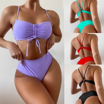 Sexy Bikini Sidemega Supelrõivad Naiste Tahke Supelrõivad 2021 Uued ujumispüksid Rõngad Bikiinid Komplekti Õõnes Välja Biquini kaheosalised Ujumisriided