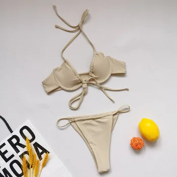 Seksikas Brasiilia Thong Bikiinid Mujer Supelrõivad Naiste 2021 Sidemega Tahke Ujumistrikoo Micro Bikini Set 2 Töö Suvel Beachwear Ujuda Masti
