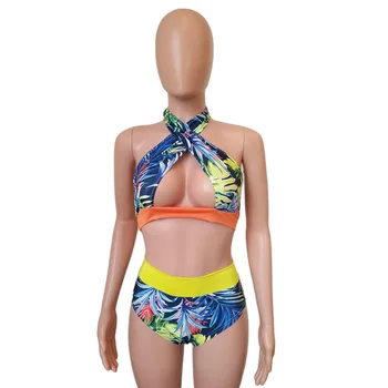 S-XL Naiste Kõrge Waisted Side Bikini Set, Wrap Kaks Tööd Push Up Ujumistrikood