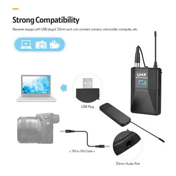 UHF Traadita Lavalier Rinnamikrofon mini Mikrofoni Süsteem Dual Clip-Mic koos Bodypack Saatja USB Plug & 3,5 mm Sadama Vastuvõtja 30M