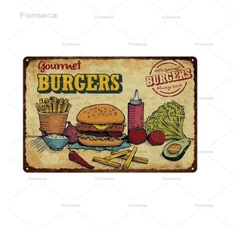 Hot Dog Hamburgerid Sandwich Tina Märk Vintage Metallist Tahvel Seina Decor Cafe Bistroo Restoran Dekoratiivsed Raud Plaat 20X30Cm
