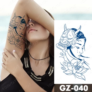 Mahla Kestev Veekindel Ajutine Tätoveering Kleebis Päkapikud Jaapani Geisha Warrior Prajna Mask Flash Tätoveering Tint Body Art Võltsitud Tatto