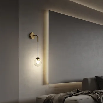 Põhjamaade stiilis elutuba taust seina lamp vahekäiguga minimalistlik vask crystal magamistuba öö söögituba seina lamp