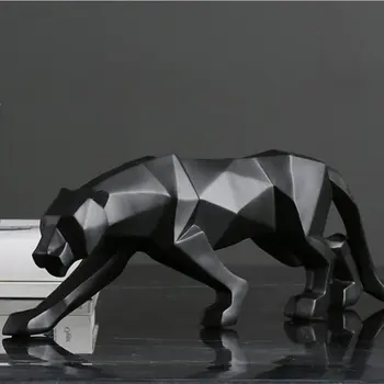 Panther Kuju Loomade Figuriin Abstraktne Geomeetriline Stiil Vaik Leopard Skulptuur Home Office Desktop Teenetemärgi Kingitus 10inch