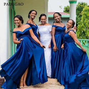 Lõuna-Aafrika Suve-Line Pulm Külaline Pruutneitsi Kleidid Royal Blue Maha Õla Neiu Au Hommikumantlid Pluss Suurus