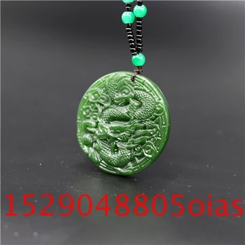 Looduslik Roheline Hiina Jade Dragon Ripats Pärlitega Kaelakee Võlu Featured Ehted Nikerdatud Amulett Moe Aksessuaarid Kingitused